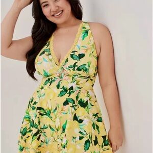 Torrid Swim Lemon Print Yellow One Piece Swimsuit Swim dress New